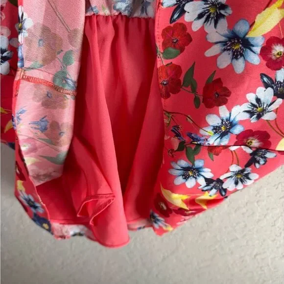 Parker Smocked Drop Waist Mini Dress Floral Deep Coral Size S - Picture 8 of 11